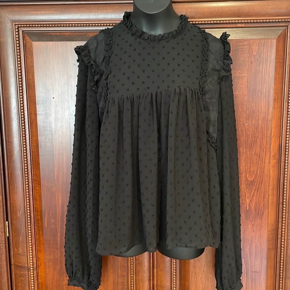 Zara baby doll top with see through top and lined bottom 1 back button Sz L